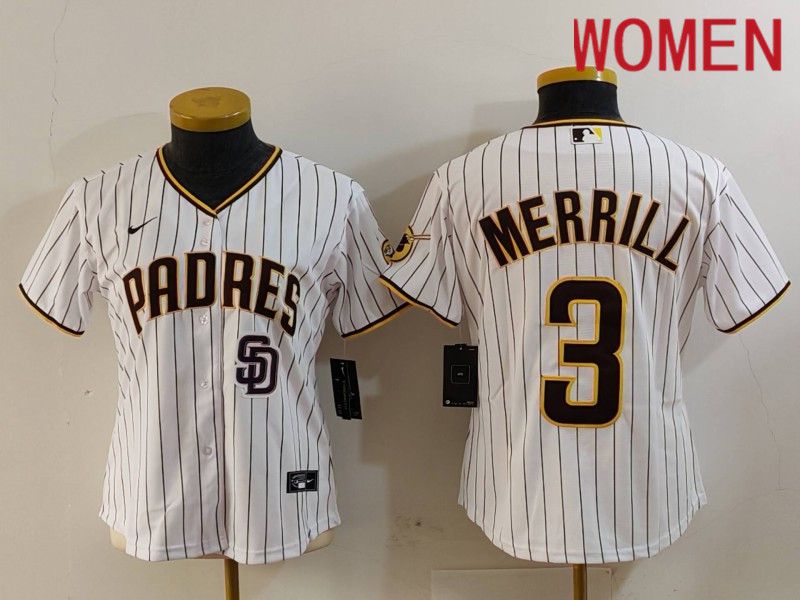 Women San Diego Padres #3 Merrill White stripe Nike Game 2024 MLB Jersey style 7262